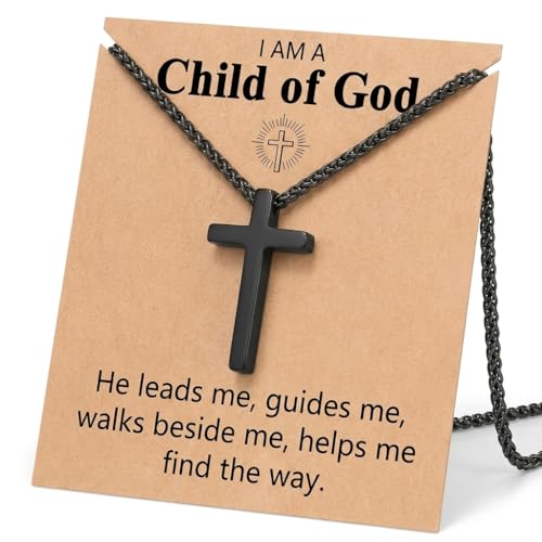 Stainless Steel Cross Necklace for Men, Philippians 4:13/Joshua 1:9/Isaiah 41:10 Scripture Pendant - Religious Baptism & Confirmation Gift for Husband,Teens 13+,Him - style: Child of God