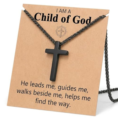Stainless Steel Cross Necklace for Men, Philippians 4:13/Joshua 1:9/Isaiah 41:10 Scripture Pendant - Religious Baptism & Confirmation Gift for Husband,Teens 13+,Him - style: Child of God