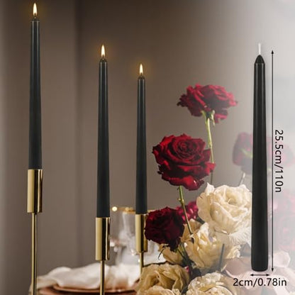 12Pack 10Inch Black Taper Candles,Unscented,8 Hour Long Burning,Dripless - color: Black, size: 12Pack