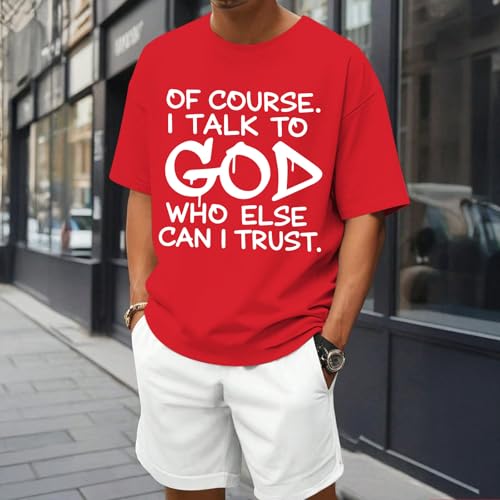 Fkatuzi Christian Jesus God Shirts for Men Religious Faith Bible Verse T Shirt Oversized Graphic Tee Cotton Streetwear Tops - color: Red, size: X-Large