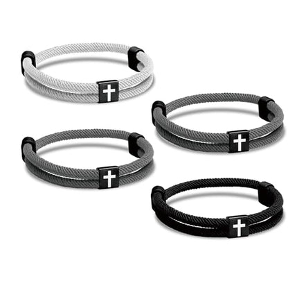 4Pcs WWJD Bracelets, Cross Bracelet for Men, Adjustable Braided Christian Bracelet for Men. Fashion Jesus Bracelets. Christian Gifts for men - color: Black, white, and gray
