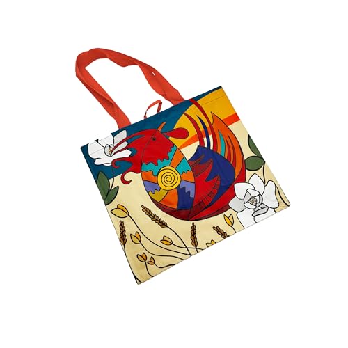 Earthwise Reusable Shopping Bags Extremely Durable Multi Use Large Stylish Fun Foldable Water-Resistant Totes Design - Rooster(Pack of 5)