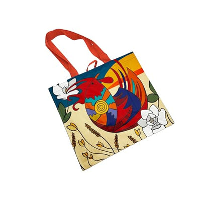 Earthwise Reusable Shopping Bags Extremely Durable Multi Use Large Stylish Fun Foldable Water-Resistant Totes Design - Rooster(Pack of 5)