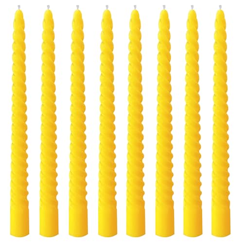 8 Pack 10 Inch Yellow Spiral Taper Candle Set, 7/8 Inch Unscented Driples Candlesticks for Home Decoration, 6-7 Hours Burn - color: Yellow