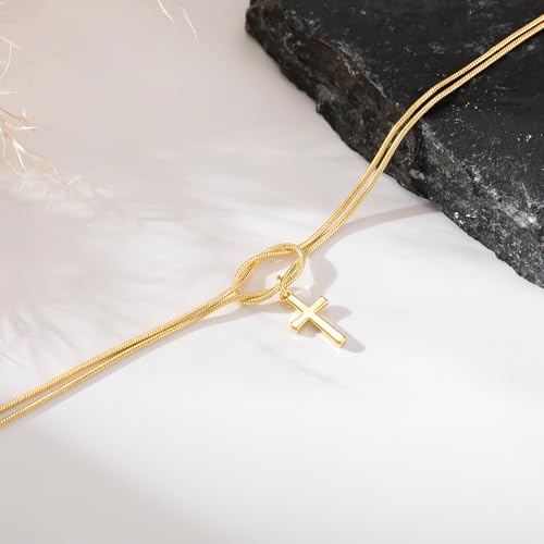 NECOCY Cross Bracelet for Women, 14K Gold/Silver Plated Dainty Bracelet