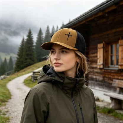 3 Nails Cross Trucker Hat Christian Religious Gifts for Birthday/Christma - color: 3 Nails Cross Trucker Hat Caramel & Black