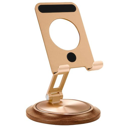 Dual Folding Phone Desk Stand, Wood, Rose Gold - color: Rose Gold