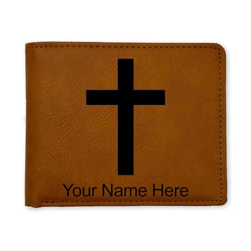 LaserGram Personalized Wallet, Christian Cross (Dark Brown) - color: Dark Brown