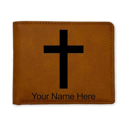 LaserGram Personalized Wallet, Christian Cross (Dark Brown) - color: Dark Brown