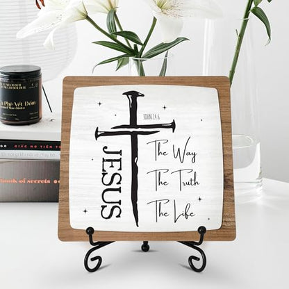 Jesus The Way The Truth Wooden Plaque, Christian Table Decor Sign - color: Jesus