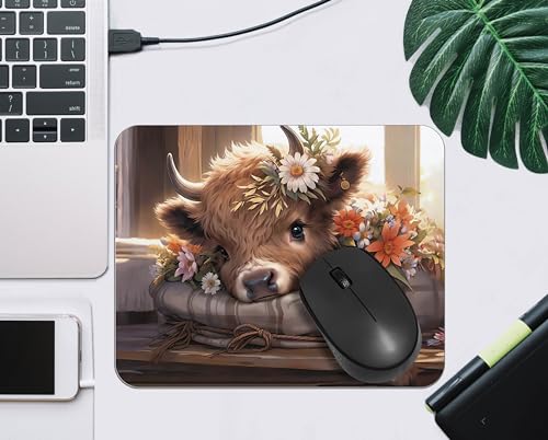 OFlich Highland Cow Mouse Pad - Highland Cow Mouse Pads for Desk, Floral Mouse Pad, Highland Cow Mousepad with Non-Slip Rubber Base for Laptop Computer Desktop Keyboard (9.5×7.9 Inch), Small, JW560 - color: Cow 7