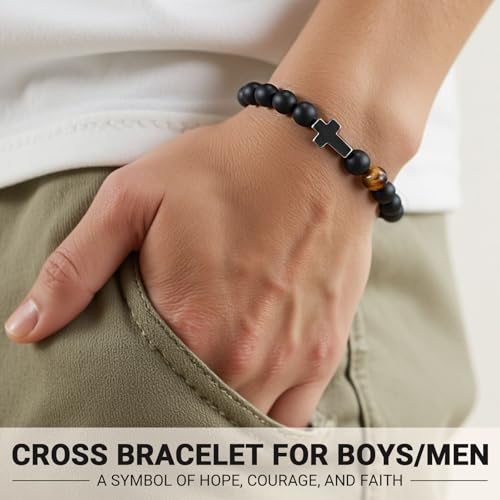 Cross Bracelet, To Mens Boys Christian Gifts for Birthday Christmas - style: Confirmation-7inch