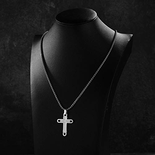 Holizaly Men's Cross Necklace 316L Stainless Steel Pendant White/Gold/Black/Blue Rolo Chain-Gift Box Included - color: Silver-A