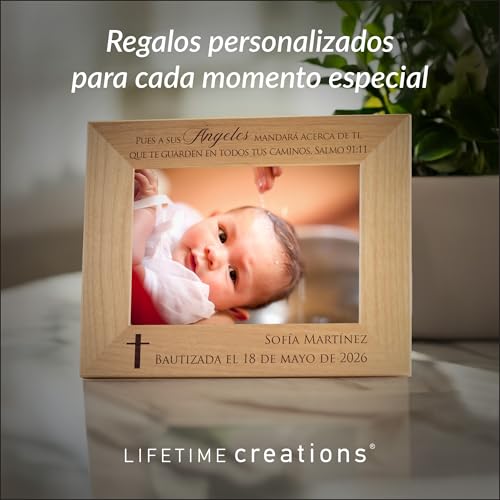 Lifetime Creations Marco de Foto Personalizado para Bautizo – Regalo de Bautismo Grabado para Niño o Niña, Recuerdo de Bautizo, Marco de Madera Dura con Grabado, Hecho en EE.UU. (Foto 5x7 Horizontal) - color: Personalizado - Bautizo (en Español), size: 5"
