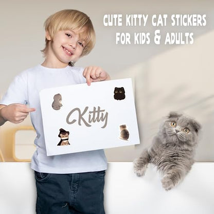 LINAYE 24 Sheets Cute Cat Stickers for Kids Teen Adults, 840 Counts Waterproof Adhesive Kawaii Kitten Stickers for Party Favors, Scrapbooking, Water Bottles, Laptop, Phone, Skateboard, Bicycle - style: Cats 24 Sheets