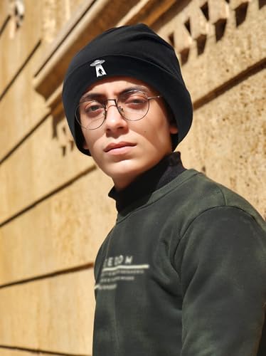 Black Flexible Classic Adult Beanie Cap for Men Women - Warm Knitted Hat for Winter, Chemo Cap Headwear - color: Ufo