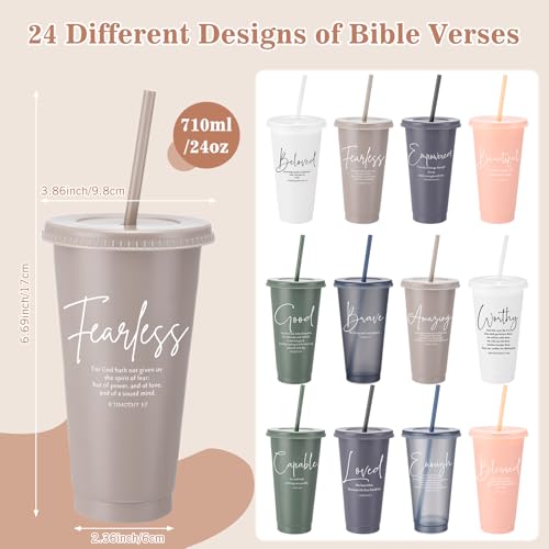 Havawish 36 Set Bible Verse Tumbler Bulk Inspirational Christian Church Gift for Women 24oz Religious Plastic Drinking Cup with Lid Straw for Church Sunday School (Vivid Color) - color: Vivid Color