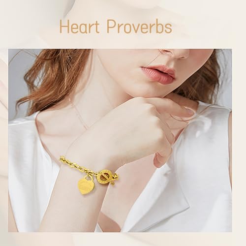 Heart Charm Bracelet Plated 18K Gold/Silver/Rose Gold Bible Scripture Heart Bracelet for Women Jewelry Gift Her Link Chain OT Clasp Stainless Steel - color: 18k Gold（8.1 inch）