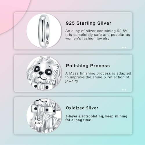 LUXILLA 925 Sterling Silver Charm Golden Family Tree Sparkling Cross Cute Dragon Charms Fits Bracelets Necklace Pendant Bead Jewelry Gift for Women Family Friends - color: Cute Dog Charm