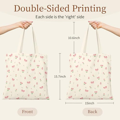 Canvas Tote Bag for Women with Zipper Cute - color: Bow Floral