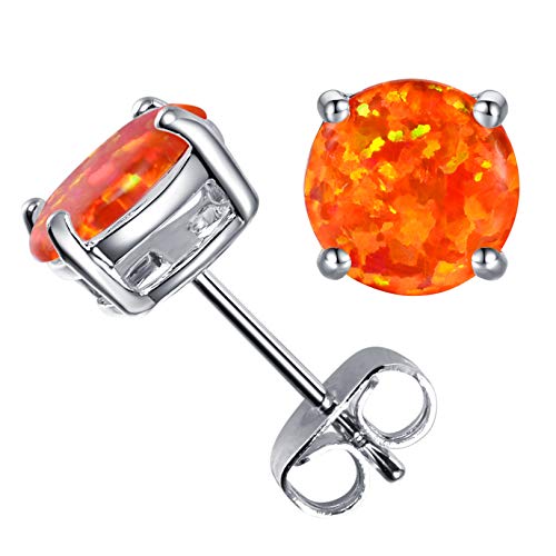 CERSLIMO Multi Colors fire Opal Stud Earrings Birthstone Earrings For Women 8mm - color: 01 Orange