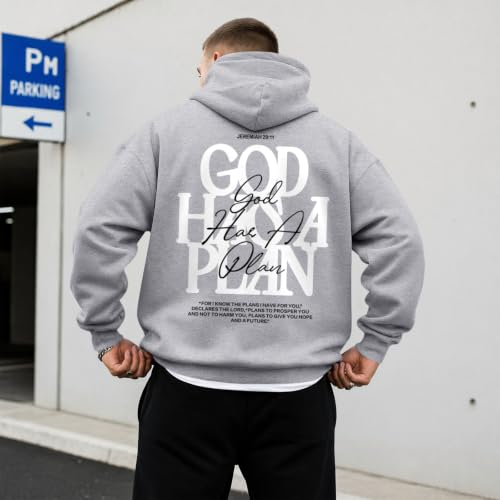 Christian God Hoodie for Men Jesus Faith Religious Bible Verse Hoodies Inspirational Graphic Fleece Sweatshirt - color: Light Gray, size: X-Large