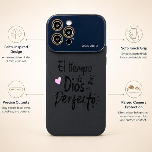 for iPhone 17 Pro Max Case God's Timing is Perfect Spanish Bible Verse Phone Case, Full Camera Lens Protection, Shockproof Drop Resistant Durable Cover (Black, iPhone 12 Pro Max) - color: black, size: iPhone 12 Pro Max