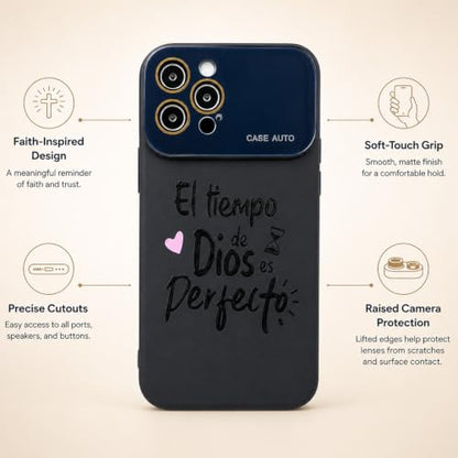 for iPhone 17 Pro Max Case God's Timing is Perfect Spanish Bible Verse Phone Case, Full Camera Lens Protection, Shockproof Drop Resistant Durable Cover (Black, iPhone 12 Pro Max) - color: black, size: iPhone 12 Pro Max