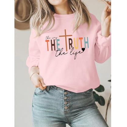 Tuislay Christian Sweatshirt Womens Jesus God Pullover Bible Verse Crewneck Sweatshirts Religious Cross Graphic Shirts - color: Pink, size: Large