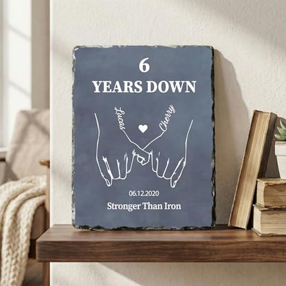 6th Iron Anniversary Keepsake for Him or Her - Traditional Stone Alternative Plaque - Personalized Slate Keepsake for Husband Wife Presents (S-232) - color: S-232