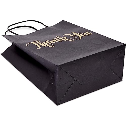 24 Pack Medium Black Thank You Party Favor Paper Goodie Gift Bags with Handles, Gold Foil - color: Black,Gold