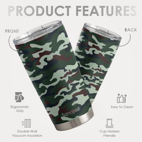 SANDJEST Camo Tumbler 20oz Stainless Steel Double Wall Insulated, Travel Coffee Cup Camouflage Gifts for Men Women, Hunting Lovers, Birthday Christmas - color: Camouflage 1