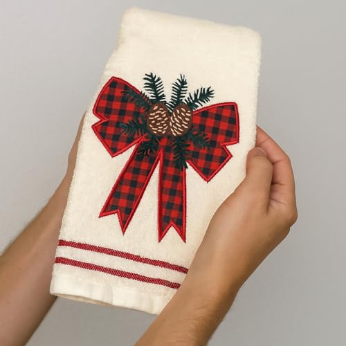 Christmas White Guest Hand Bathroom Towels, Winter Farmhouse Bow, 16x26" - color: Holiday Bow