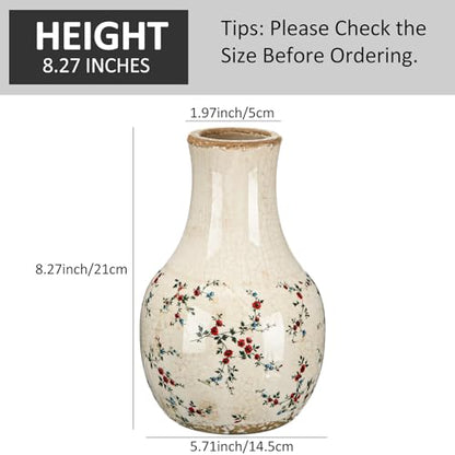 LemonRoad Vintage Ceramic Flower Vase 5.7 Inch Chinoiserie Ice Cracked Glaze Porcelain Vase Rustic Ceramic Large Centerpieces for Home Table Living Room Bookshelf Office(Rose Style) - style: Rose Style