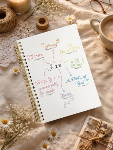 Motivational Bible Journal,Christian Religious Gift,Kids Prayer Notebook,Church Notes Journal for Sermons,Christian Affirmations I am Chosen Strong Brave Hardcover Spiral Notebook 5.5x8.3 - color: i am never alone