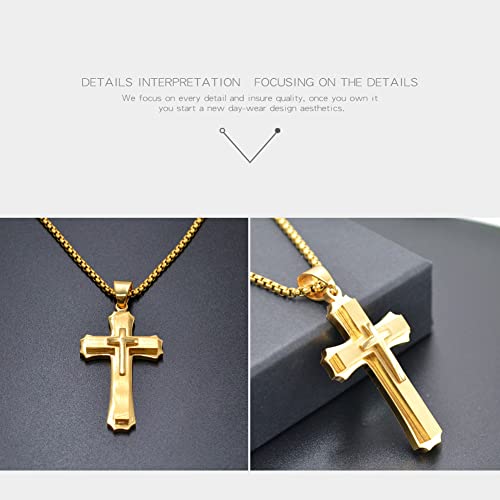 OLEVS Men's Cross Pendant Necklace Large Stainless Steel Cross Pendant Necklace for Men Women - color: gold-all