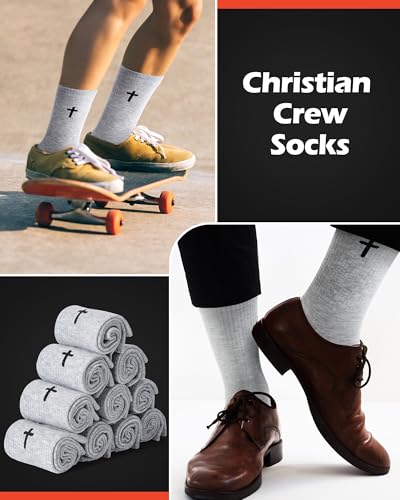 Shihanee 12 Pairs Cross Crew Socks for Men Christian Gifts - color: Light Gray