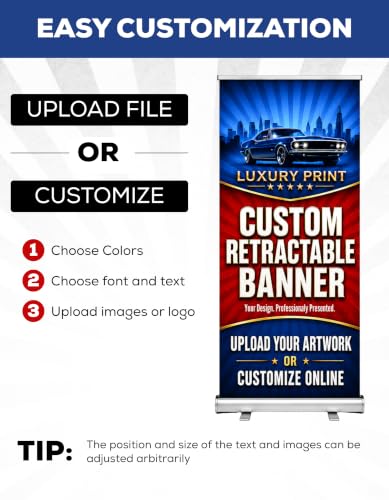 Custom Retractable Banner Stand - Ready in 1 Day - Personalized 33" x 81" Roll Up Banner, Full Color Pop Up Display Sign with Travel Bag & Stand for Important Events, Trade Shows & Photo Booths