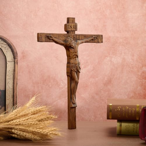 13.78in Handmade Catholic Wooden Wall Crucifix Baptism Religious Faith Gift - size: 13.78"L x 10.08"W