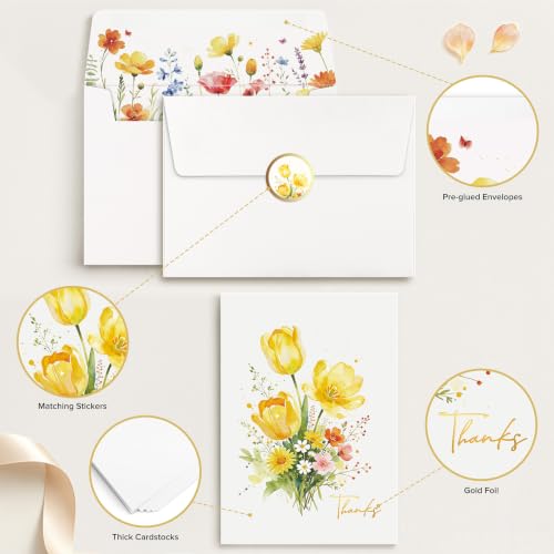 Thank You Cards with Envelopes & Stickers, 30 Pack, Gold Foil, 4x6