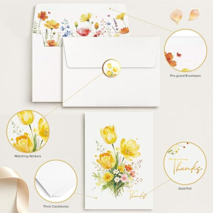 Thank You Cards with Envelopes & Stickers, 30 Pack, Gold Foil, 4x6