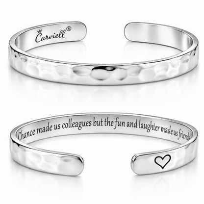 Carviell Bracelets for Women – 100+ Meaningful Engraved Messages – Solid 316L Surgical Stainless Steel Cuff Bracelet – Gift Ready - color: COLLEAGUES Gift - Chance made us colleagues but the... friends.
