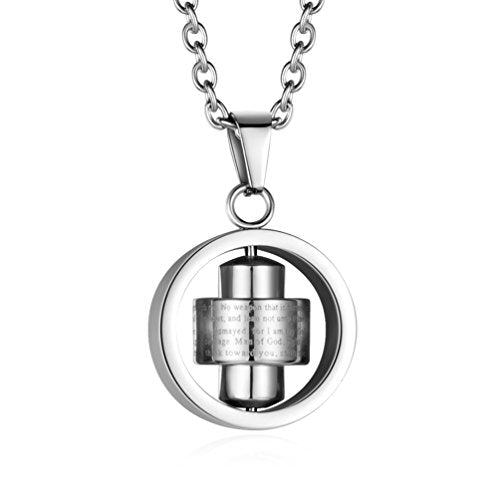 Stainless Steel Bible Verse Christian Lord's Prayer Cross Spinner Charm Pendant Necklace for Men - color: Silver