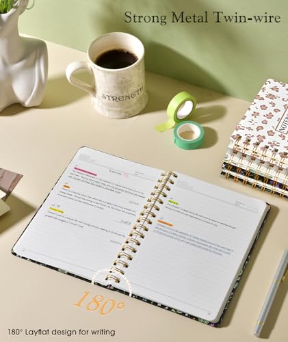 Lined Spiral Journal Notebook for Women, A5 Cute Hardcover Spiral Journals for Work, Note Taking, 150 Numbered Pages 100 GSM College Ruled Spiral Bound Notebook, 5.75" x 8.38", Spring Flowers - color: Spring Flowers