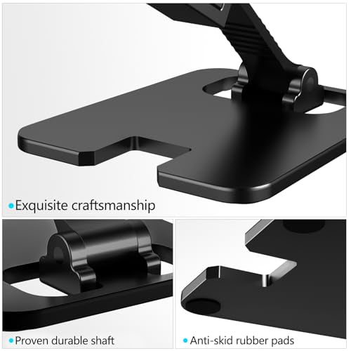 Amzpas Adjustable Cell Phone Stand Metal, Foldable Desktop Cellphone Stand with Anti-Slip Base and Convenient Charging Port, for Phone 17 16 15 14 13 12 11 Pro Xs Xs Max Xr X 8, All Phones - color: Black