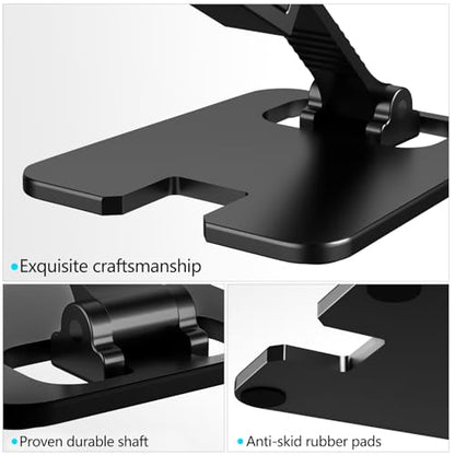 Amzpas Adjustable Cell Phone Stand Metal, Foldable Desktop Cellphone Stand with Anti-Slip Base and Convenient Charging Port, for Phone 17 16 15 14 13 12 11 Pro Xs Xs Max Xr X 8, All Phones - color: Black