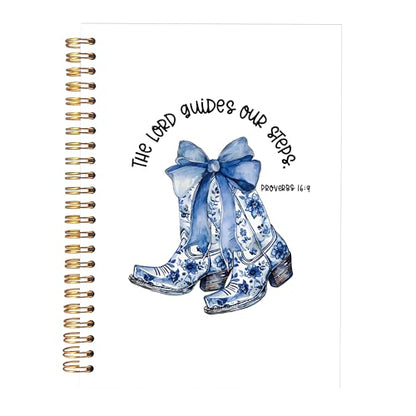 KAOWT Cowgirl Chinoiserie Christian Notebook Journal, Western The Lord Guides our Steps Notebooks for Note Taking, Christian Cowgirl Gifts for Women, Hardcover Spiral Notebook 5.5x8.3in - color: notbook bible-boots