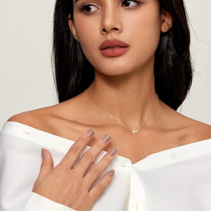Luxval Cross Necklace for Women -Dainty 14K Gold Plated Cross Necklace Layered Gold Cross Necklace Cross Choker Necklace Gold Cross Necklaces for Women Trendy Gold Jewelry Gifts for Women - color: Gold-Sideway Cross