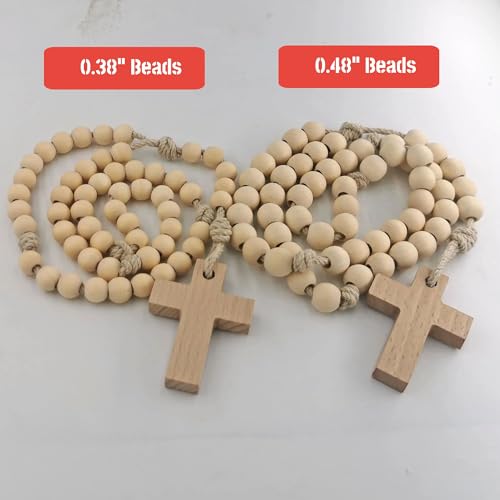 LYFOOHEART Handmade 100% Natural Wooden Rosary Beads Catholic Rosary for Pray Religious Rosary Decoration Gift for Mom, Girl, Grandmother… - size: Large Beads 0.48"