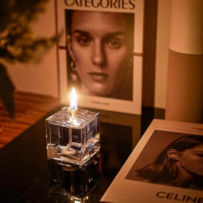 2 Pieces Small Refillable Clear Glass Oil Lamp Unscented Candles for Fine Dining Restaurants or Home Cotton Wick and Holder Included - color: Square/2pcs